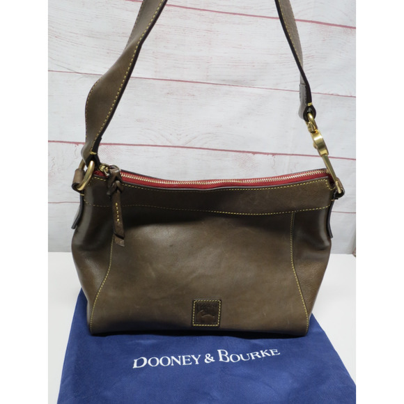 Dooney & Bourke Florentine Leather Large Cassidy Hobo Shoulder Bag Brown/Gray - Picture 1 of 15